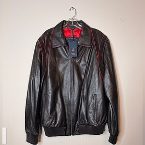 NWT Barya Lambskin leather bomber jacket size - 3XL black with red piping
